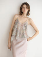 COCOBELLA Sequin Embroidered 3D Luxury V Neck Sleeveless Camisole Women Tops