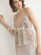 COCOBELLA Sequin Embroidered 3D Luxury V Neck Sleeveless Camisole Women Tops
