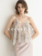 COCOBELLA Sequin Embroidered 3D Luxury V Neck Sleeveless Camisole Women Tops
