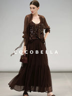 COCOBELLA Sequin Embroidered Casual Straight Patchwork Sleeveless Women Tank Tops
