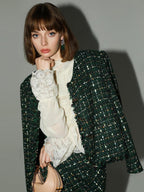 COCOBELLA Sequin Fringe Button Pocket Collarless Straight Fit Lady Office Blazers