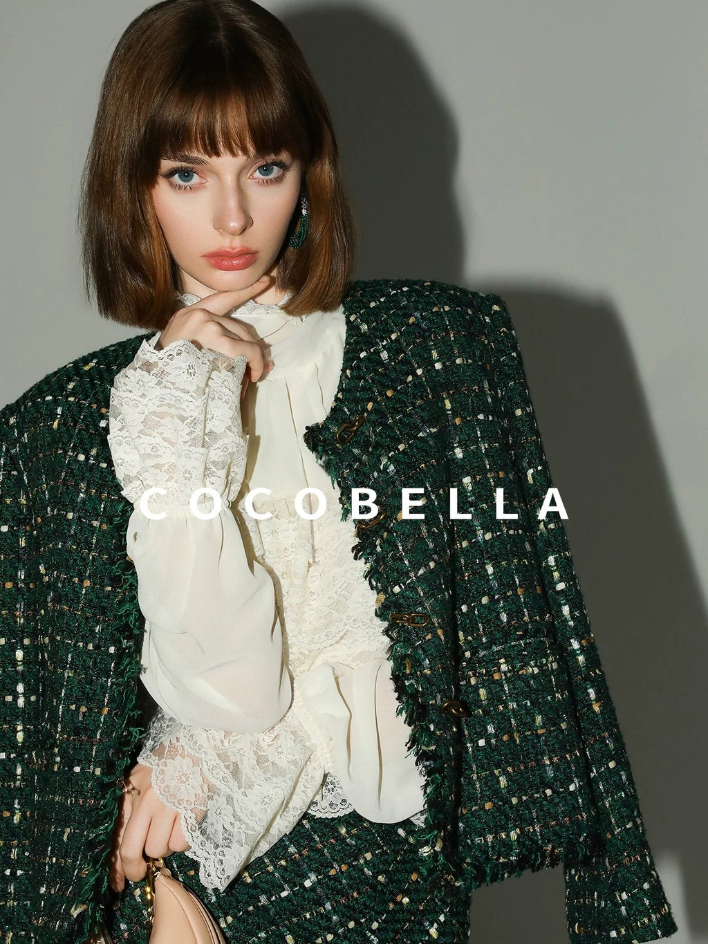 COCOBELLA Sequin Fringe Button Pocket Collarless Straight Fit Lady Office Blazers