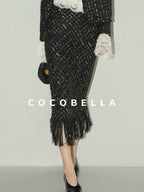 COCOBELLA Sequin Fringe Button Pocket Collarless Straight Fit Lady Office Blazers