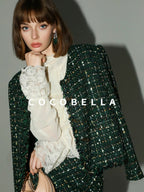 COCOBELLA Sequin Fringe Button Pocket Collarless Straight Fit Lady Office Blazers