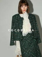 COCOBELLA Sequin Fringe Button Pocket Collarless Straight Fit Lady Office Blazers