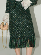 COCOBELLA Sequin Fringe Button Pocket Collarless Straight Fit Lady Office Blazers