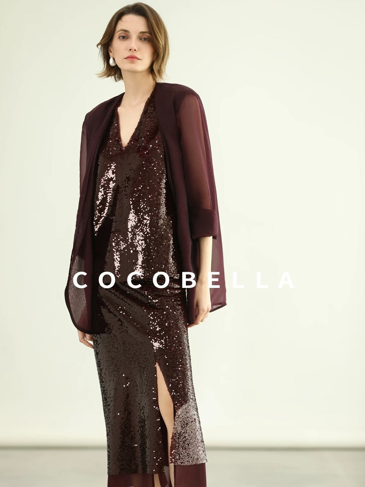 COCOBELLA Sequin Light Luxury V Neck Sleeveless Straight Fit Women Shirts