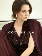 COCOBELLA Sequin Light Luxury V Neck Sleeveless Straight Fit Women Shirts