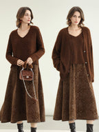 COCOBELLA Sequin Lurex Button Cardigan Office Relaxed Fit Caramel Brown Sweater