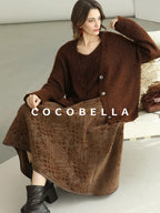 COCOBELLA Sequin Lurex Button Cardigan Office Relaxed Fit Caramel Brown Sweater