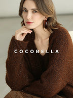 COCOBELLA Sequin Lurex Button Cardigan Office Relaxed Fit Caramel Brown Sweater