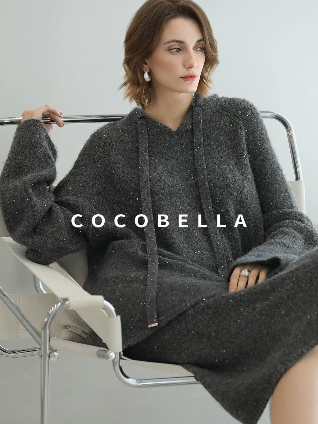 COCOBELLA Sequin Oversized Knit Cardigan Workwear Button Front Women Sweater