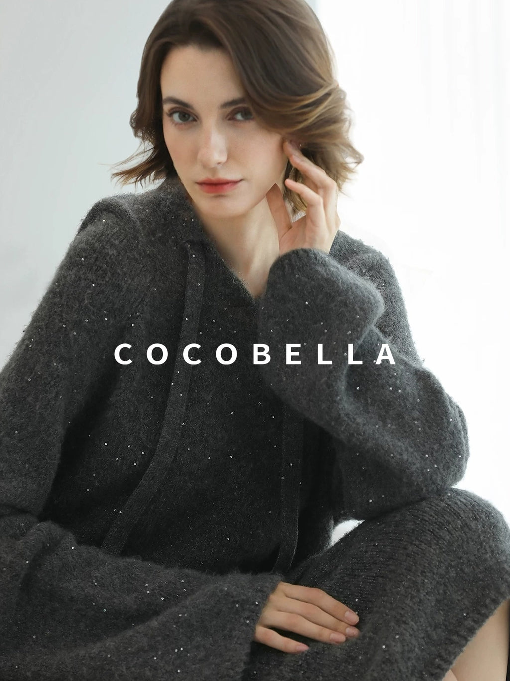 COCOBELLA Sequin Oversized Knit Cardigan Workwear Button Front Women Sweater