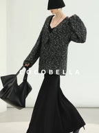 COCOBELLA Sequin Patchwork Elegant Fitted Mermaid Mid Waist Side Zipper City Black Dresses