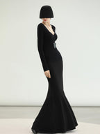 COCOBELLA Sequin Patchwork Elegant Fitted Mermaid Mid Waist Side Zipper City Black Dresses