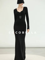 COCOBELLA Sequin Patchwork Elegant Fitted Mermaid Mid Waist Side Zipper City Black Dresses