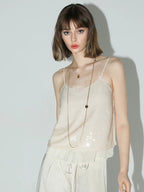 COCOBELLA Sequin Patchwork Straight Fit Low Round Neck Cami Embroidered Women Tops