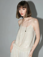 COCOBELLA Sequin Patchwork Straight Fit Low Round Neck Cami Embroidered Women Tops