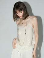 COCOBELLA Sequin Patchwork Straight Fit Low Round Neck Cami Embroidered Women Tops