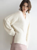 COCOBELLA_Sequin_Sparkle_Relaxed_V_Neck_Raw_Edge_Rib_Slit_Office_Knit_Pullover_Sweater_MISSTT