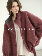 COCOBELLA Sequin Sparkle Relaxed V Neck Raw Edge Rib Slit Office Knit Pullover Sweater
