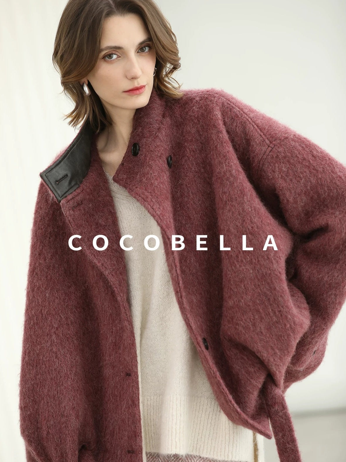 COCOBELLA Sequin Sparkle Relaxed V Neck Raw Edge Rib Slit Office Knit Pullover Sweater