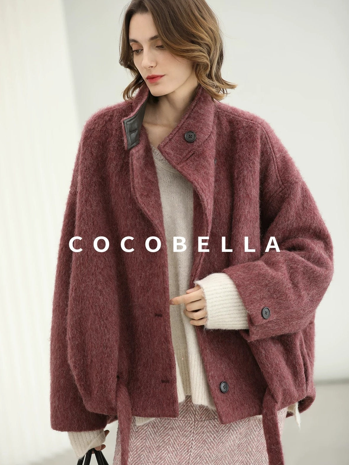 COCOBELLA Sequin Sparkle Relaxed V Neck Raw Edge Rib Slit Office Knit Pullover Sweater