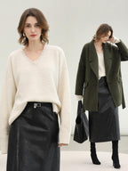 COCOBELLA Sequin Sparkle Relaxed V Neck Raw Edge Rib Slit Office Knit Pullover Sweater
