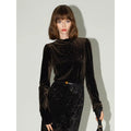COCOBELLA_Sequined_French_Slim_Fit_Half_Turtleneck_Long_Sleeve_Women_Coffee_Brown_Shirts_MISSTT