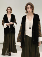 COCOBELLA Shape Retention Modern Chinese Loose Printed 3D Embellished Women Velvet Jackets