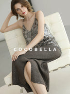 COCOBELLA Shimmer Chain V Neck Vacation Straight Tank Top For Women Platinum Gray Tops