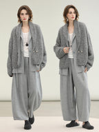 COCOBELLA Shimmer Double Breasted Loose Fit Office Cardigan Thick Knit Sweater