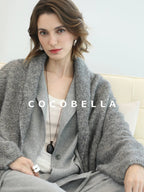 COCOBELLA Shimmer Double Breasted Loose Fit Office Cardigan Thick Knit Sweater