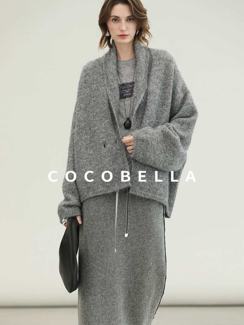 COCOBELLA Shimmer Double Breasted Loose Fit Office Cardigan Thick Knit Sweater