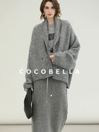 COCOBELLA Shimmer Double Breasted Loose Fit Office Cardigan Thick Knit Sweater