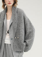 COCOBELLA Shimmer Double Breasted Loose Fit Office Cardigan Thick Knit Sweater