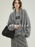 COCOBELLA Shimmer Double Breasted Loose Fit Office Cardigan Thick Knit Sweater