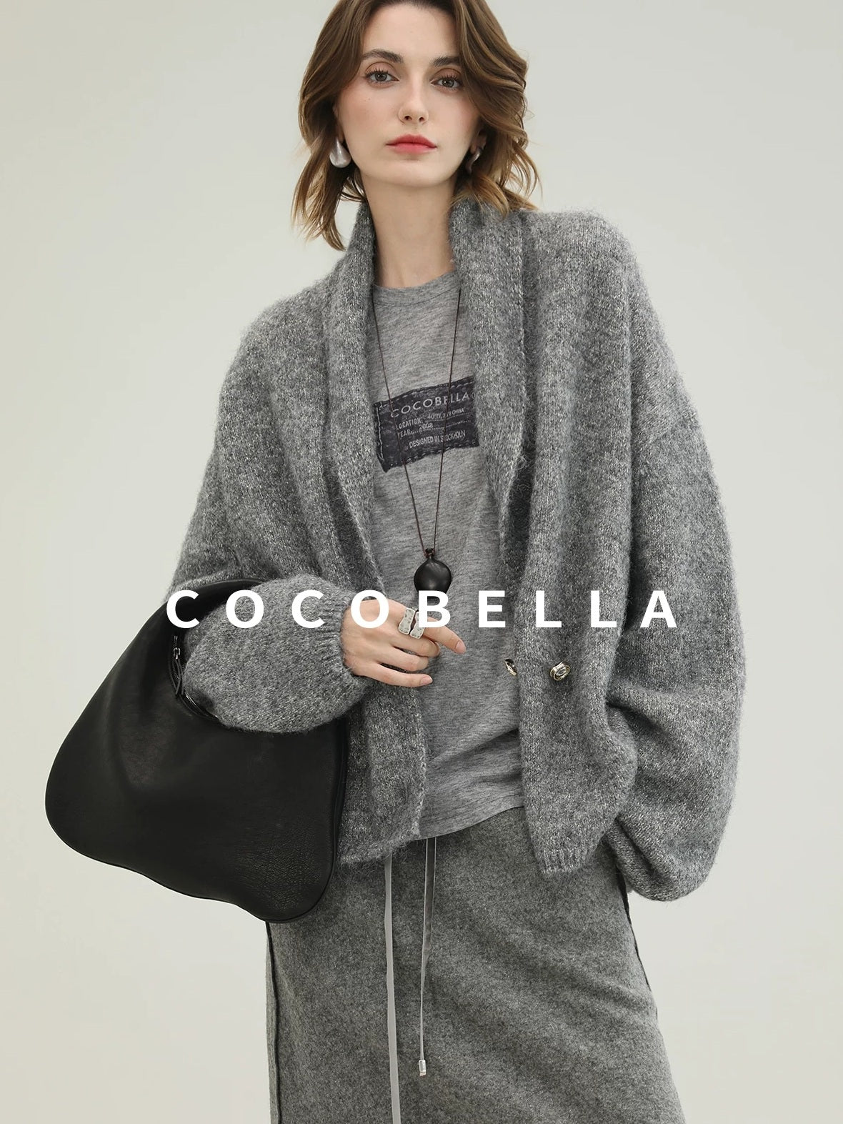 COCOBELLA Shimmer Double Breasted Loose Fit Office Cardigan Thick Knit Sweater