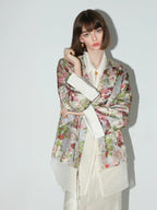 COCOBELLA Shimmer Floral Button Pocket Straight Fit Office V Neck Women Blazers