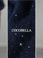 COCOBELLA Shimmer Knit Midi Straight H Line Back Slit Mid Waist Women Commuter Skirts