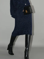 COCOBELLA Shimmer Knit Midi Straight H Line Back Slit Mid Waist Women Commuter Skirts