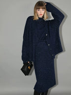 COCOBELLA Shimmer Knit Midi Straight H Line Back Slit Mid Waist Women Commuter Skirts