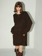 COCOBELLA Shimmer Knit Relaxed Fit H Line Long Sleeve Round Neck Work Dresses