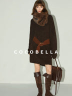 COCOBELLA Shimmer Knit Relaxed Fit H Line Long Sleeve Round Neck Work Dresses