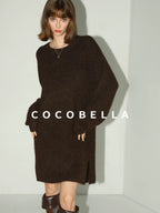 COCOBELLA Shimmer Knit Relaxed Fit H Line Long Sleeve Round Neck Work Dresses