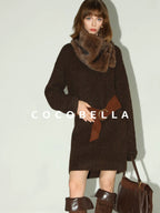 COCOBELLA Shimmer Knit Relaxed Fit H Line Long Sleeve Round Neck Work Dresses