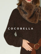 COCOBELLA Shimmer Knit Relaxed Fit H Line Long Sleeve Round Neck Work Dresses