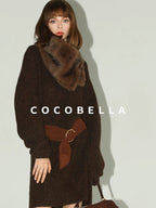 COCOBELLA Shimmer Knit Relaxed Fit H Line Long Sleeve Round Neck Work Dresses