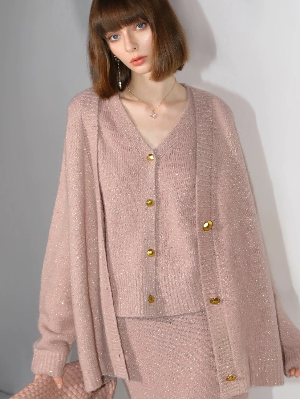 COCOBELLA Shimmer Knit Straight H Line Mid Waist Women Commuter Office Casual Skirts