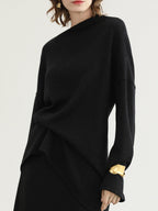 COCOBELLA Shimmer Loose Fit Boat Neck Office Chic Women Classic Black Knit Sweater